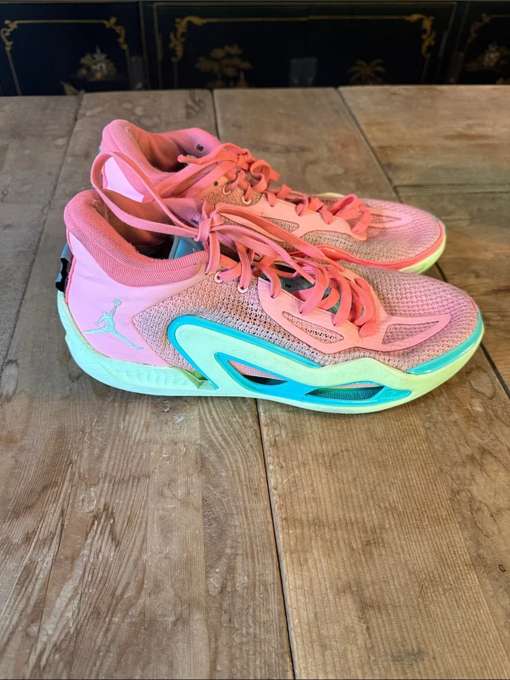 Jordan Men’s Pink and Aqua Athletic Sneakers